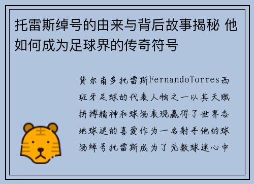 托雷斯绰号的由来与背后故事揭秘 他如何成为足球界的传奇符号 托雷斯绰号的由来与背后故事揭秘 他如何成为足球界的传奇符号