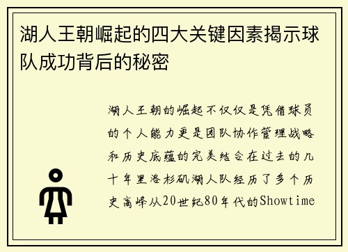 湖人王朝崛起的四大关键因素揭示球队成功背后的秘密
